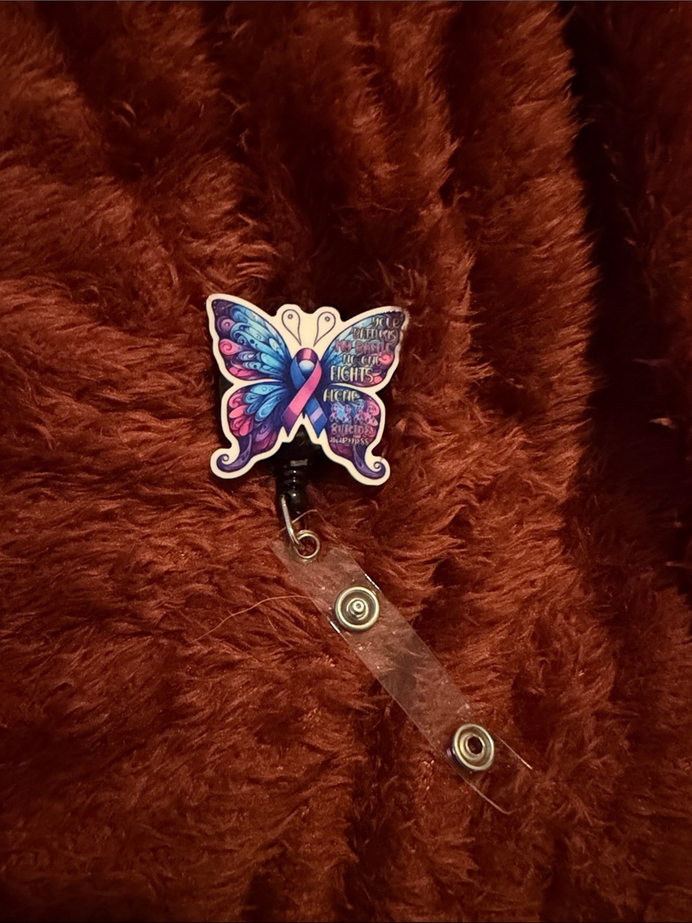Pink & Blue Butterfly Ribbon Badge Reel - Women Accessories